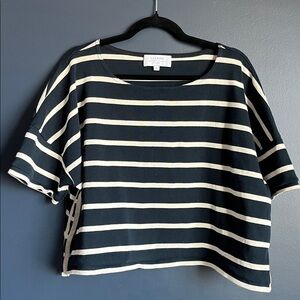 La Ligne 100% Cotton Navy and Cream Striped Crop Top